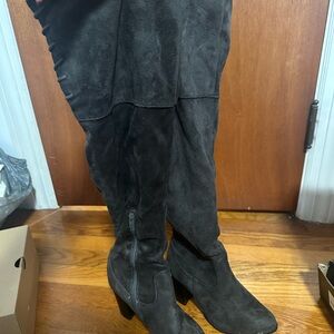 Grey Suede Knee-High Boots